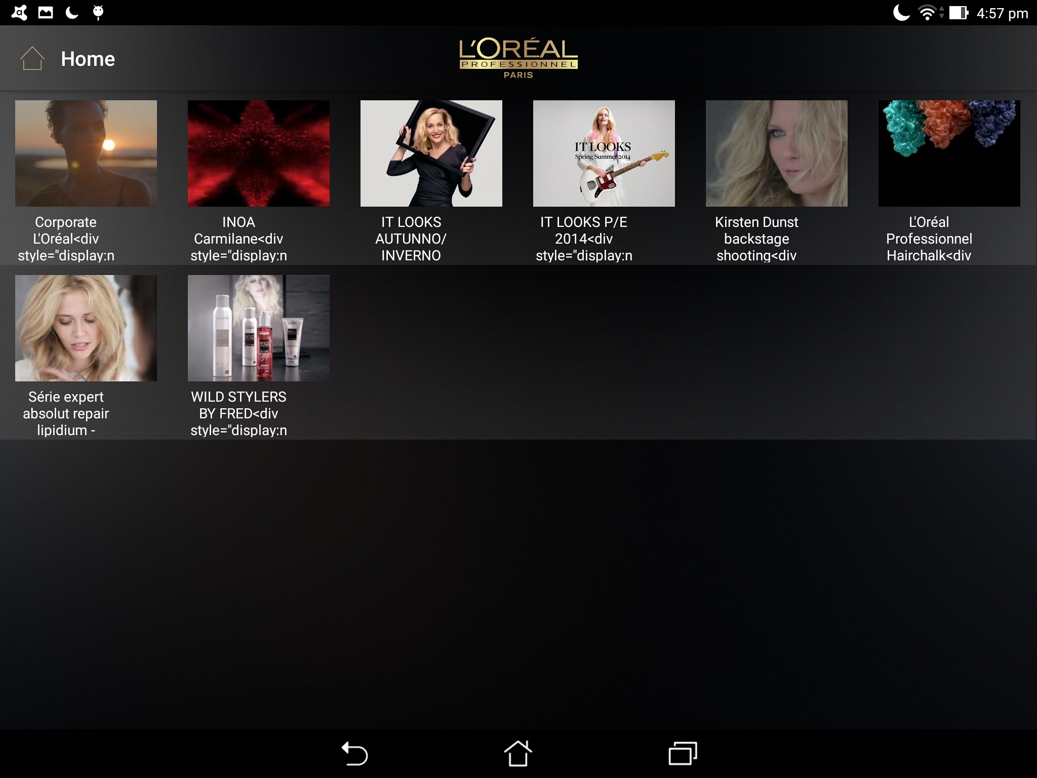 Catalogo video library interface showing a grid of educational media