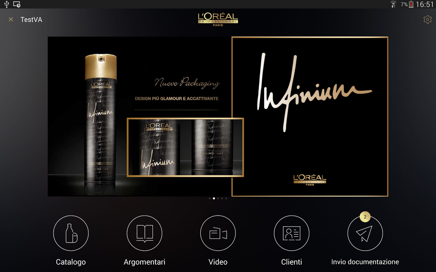 Catalogo tablet interface showing product imagery and navigation options