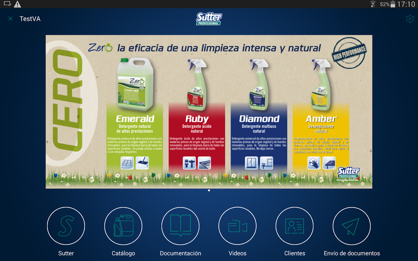 Sutter Professional España home interface with campaign imagery and application navigation