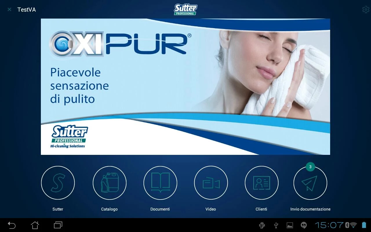 Sutter Professional Italia interface with campaign imagery and application navigation
